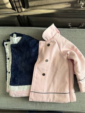 Little Me Navy Faux Fur Coat with Satin Bow